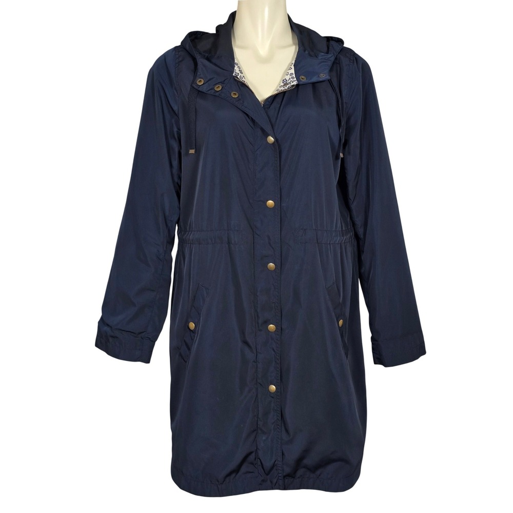 Old Navy Women's Hooded Rain Anorak Parka Jacket Navy Floral Medium